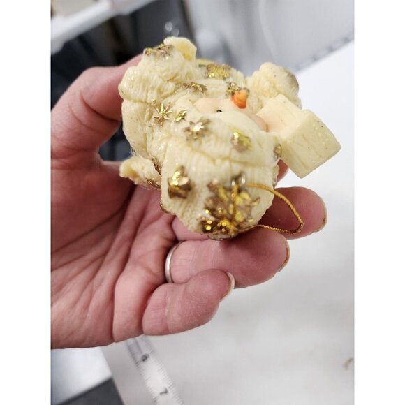 Vintage Snowman Christmas Tree Ornaments With Bells Resin And Brass Set Of 5 - Picture 7 of 8